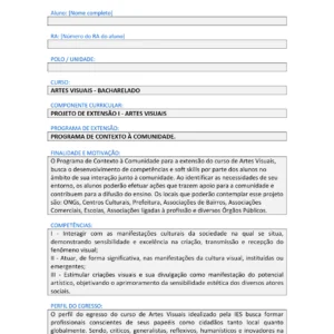 Projeto de Extensão I Artes Visuais Bacharelado