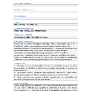 Projeto de Extensão III Artes Visuais Bacharelado